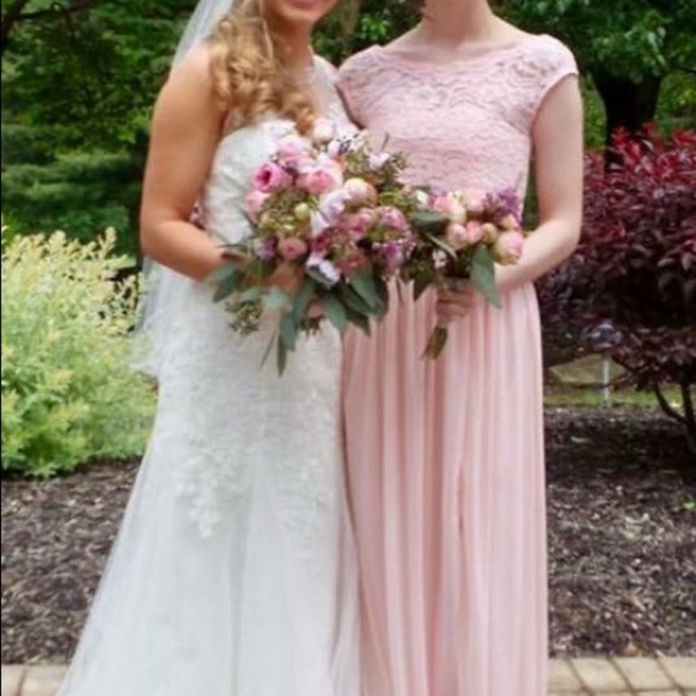 Petal pink, David’s bridal Perfect for prom!